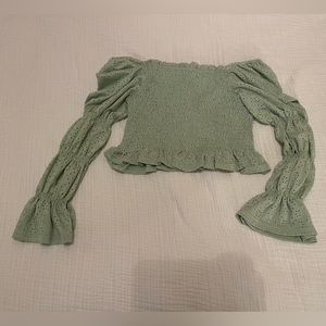 Green off the shoulder cropped shirt